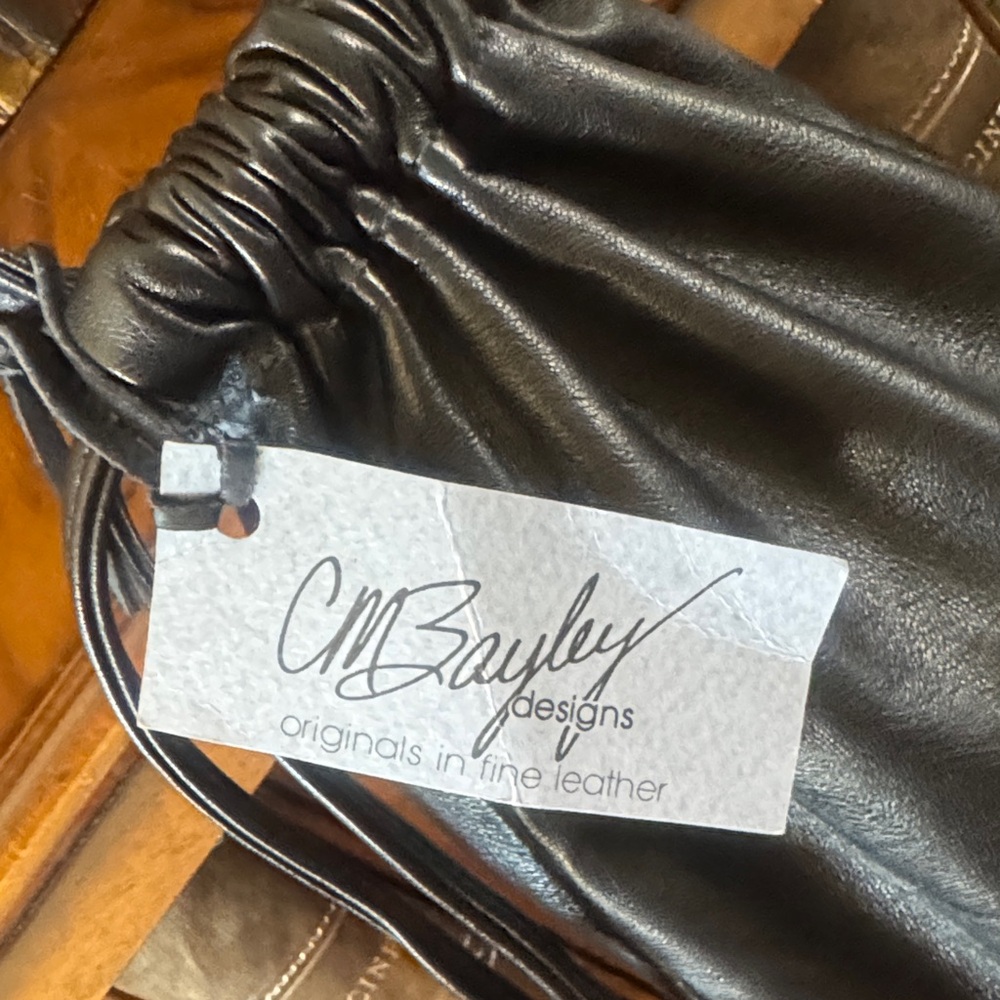 CM Bayley Designs Black Lambskin Leather Drawstring Pouch/Crossbody New! - Picture 2 of 3
